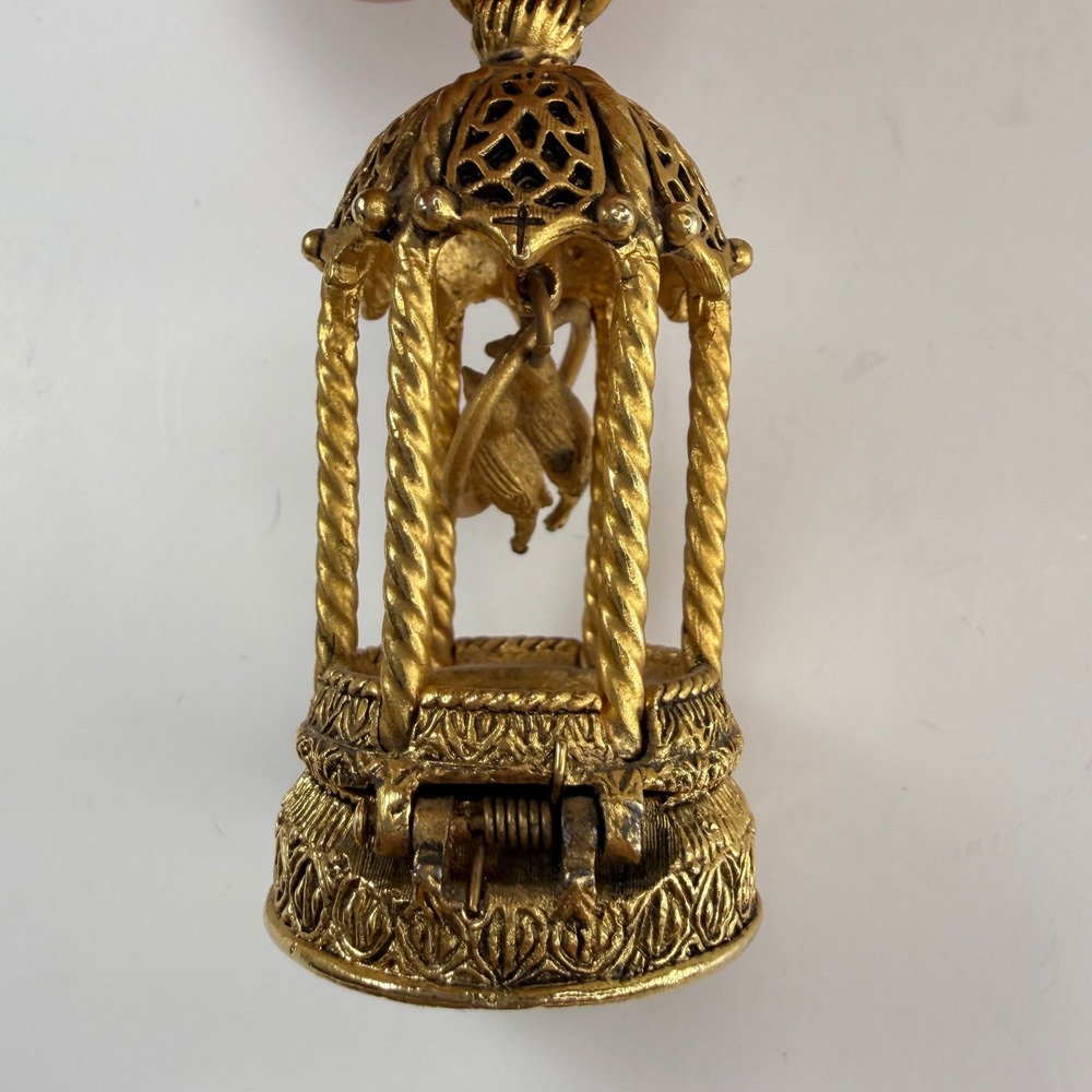 Vtg Corday Toujours Moi Love Birds Birdcage Solid Creme Perfume Compact Pendant